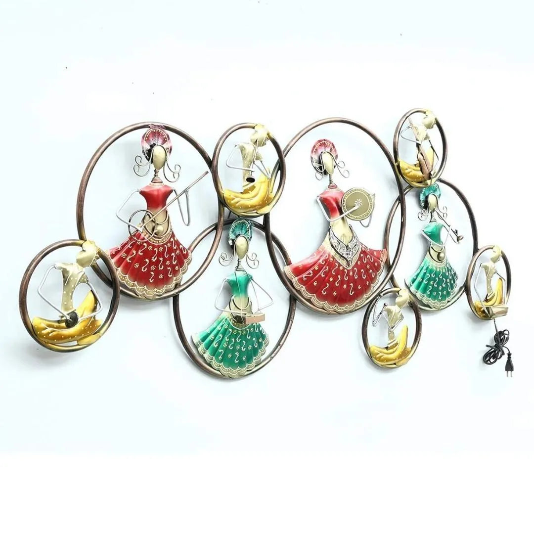 Traditional Rajasthani Folk Metal Wall Art with LED Lights (54×24 Inches)