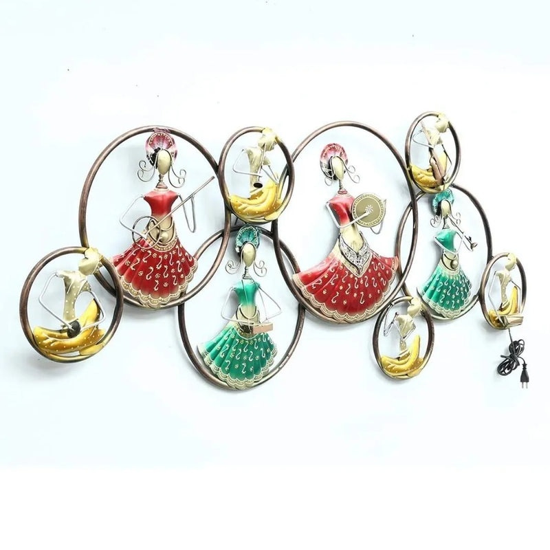 Traditional Rajasthani Folk Metal Wall Art with LED Lights (54×24 Inches)