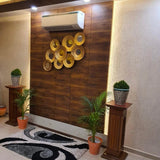 Round Mirrors with Broad Golden Metal Wall Decor (48×24 Inches)