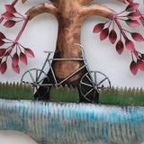 Metal Wall Art with Metallic Cycle Under Purple Leaves Tree  (36"×50")