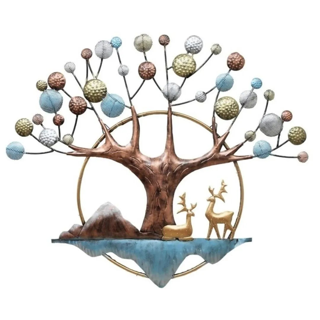 Illuminated Metal Tree & Deer Wall Art (42×36 Inches)