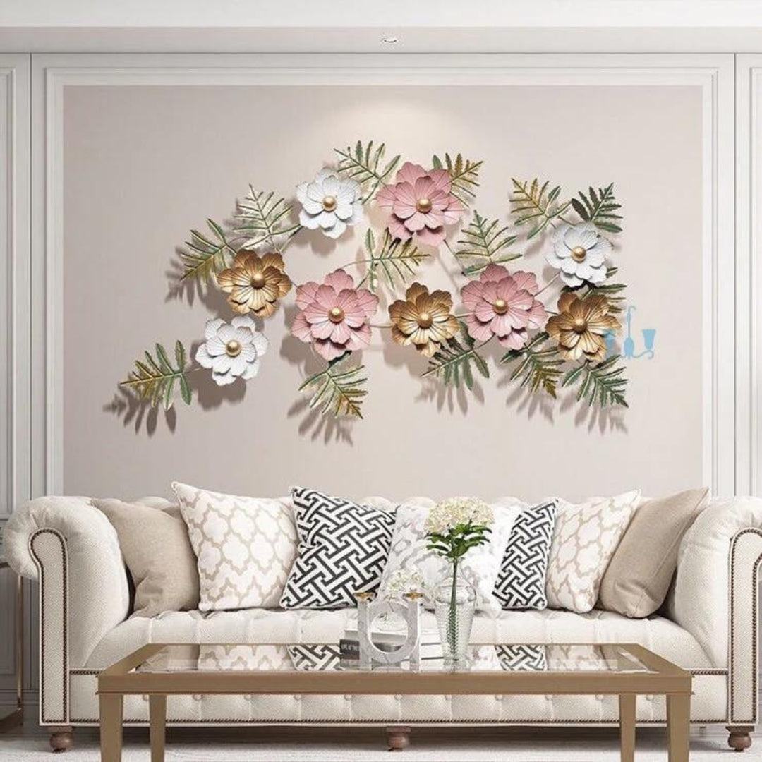 Luxury Pink & White 3D Floral Metal Wall Art (48×24 Inches)