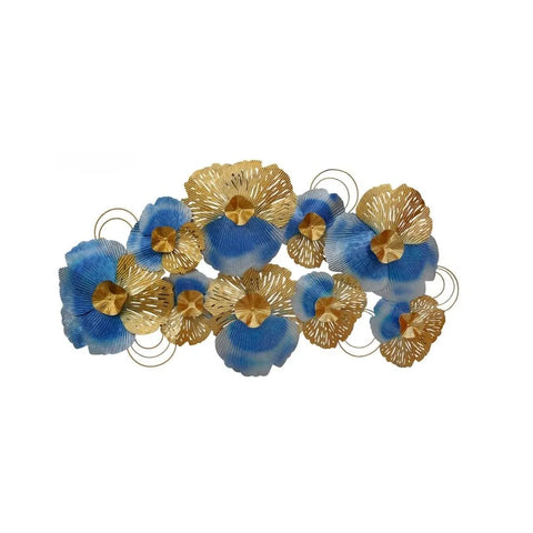 Metal Blue & Golden Flowers Decorative Wall Art (48×24 inches)