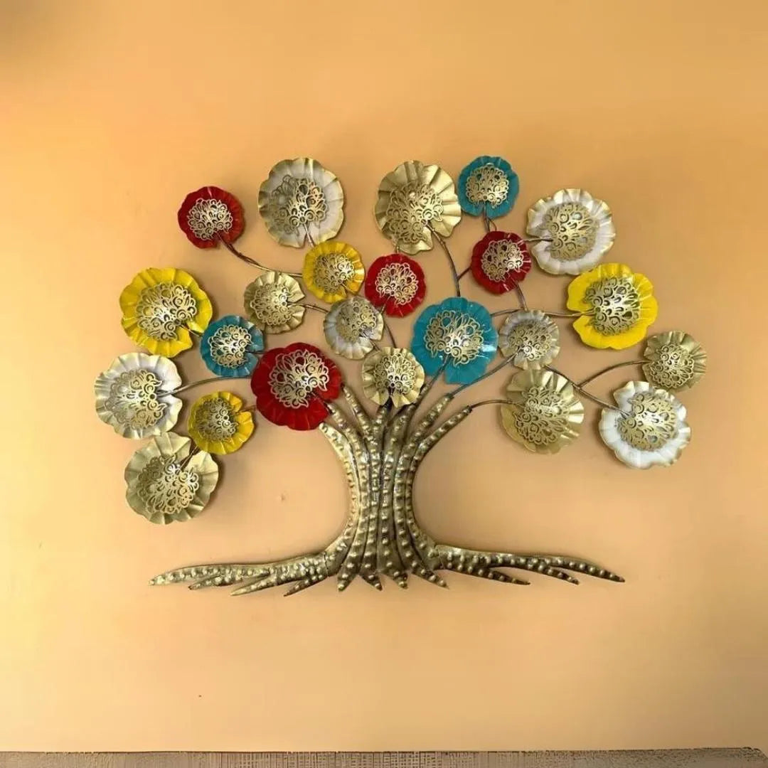 Modern Big Multicolor Floral Leaves Tree Metal Wall Art (40"×36")