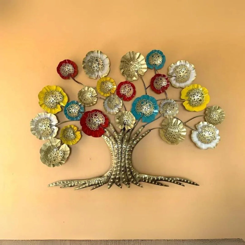 Modern Big Multicolor Floral Leaves Tree Metal Wall Art (40"×36")