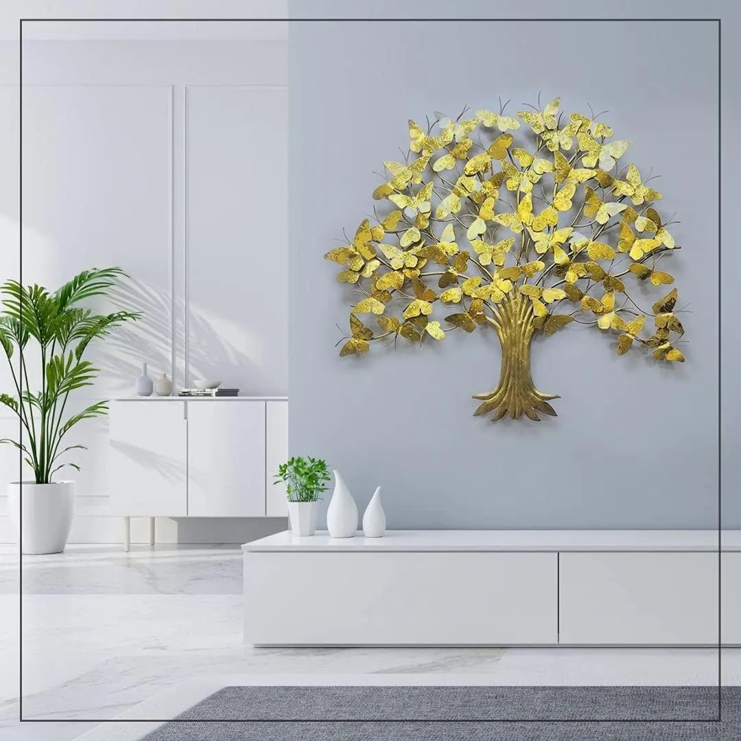 Designer Golden Butterfly Tree Metal Wall Art (40x36 inches)