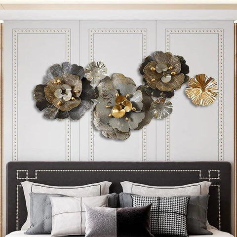 Giant Golden Flowers Metal Wall Hanging