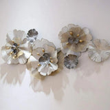 Big Light Blueish Grey & Golden Metal Floral Wall Art (48x24 Inches)