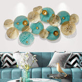 Three-Dimensional Blue & Golden Flowers Metal Wall Art 60×30 Inches)