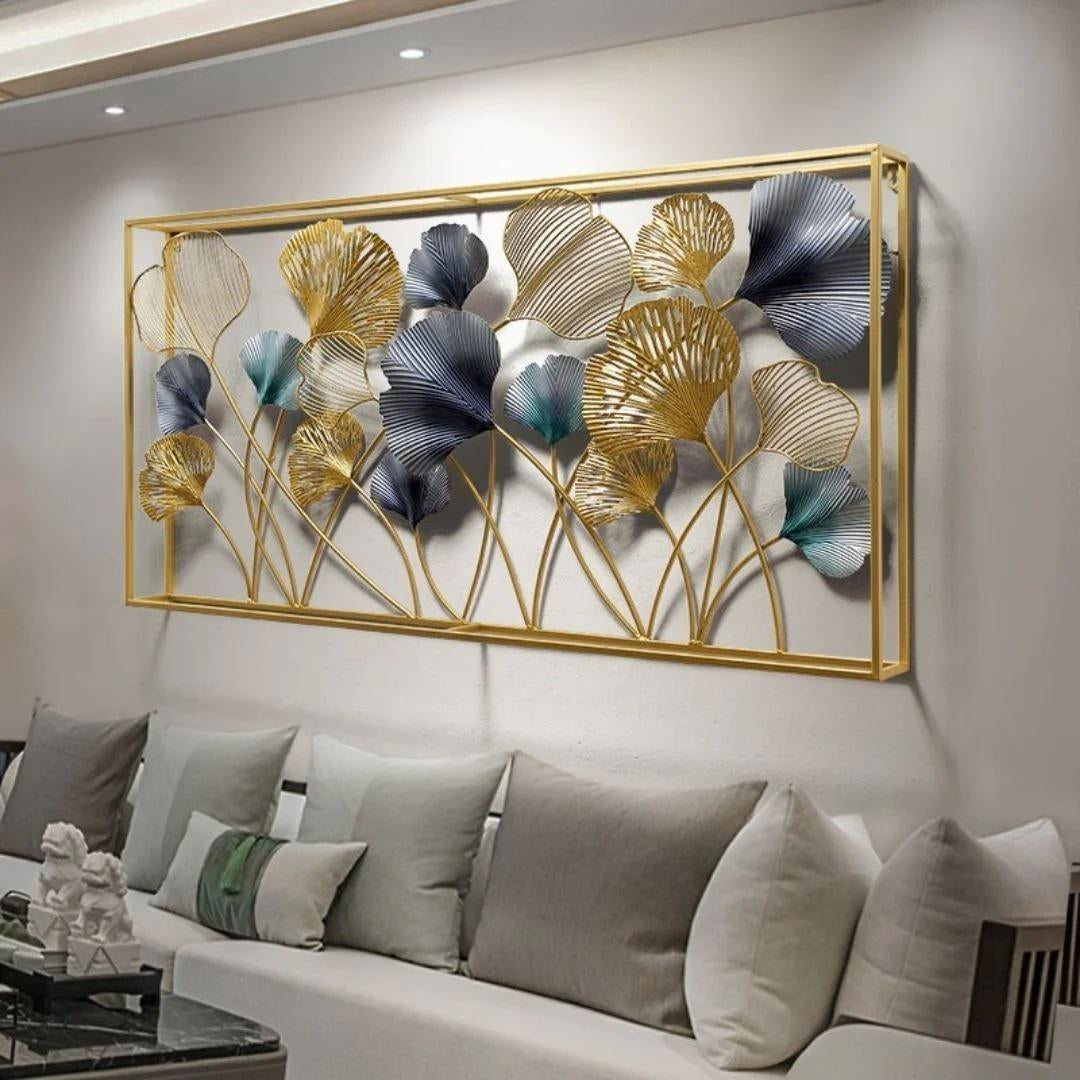 Luxurious Multicolor Metal Leaf and Flower Wall Decor: Stunning Home Wall Sculpture (48×24 Inches)