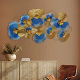Metal Blue & Golden Flowers Decorative Wall Art (48×24 inches)