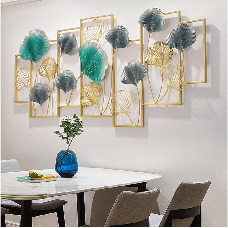 Multicolour Ginkgo Leaf Metal Wall Art: Wild Petals Floral Abstract Decor (50×24 Inches)