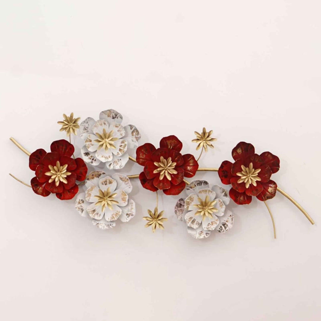 Stunning Red and White Floral Metal Wall Art with LED Accent - Premium Decor for Your Space (Size-48×20 Inches)