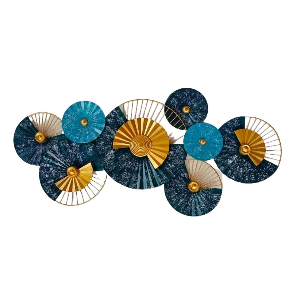 Premium Blue Metal Wall Art - Creative Lotus Leaf Design (48×24 Inches)