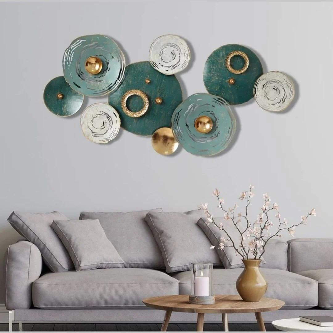Royal Green Rings Abstract Metal Wall Art (48×24 Inches)