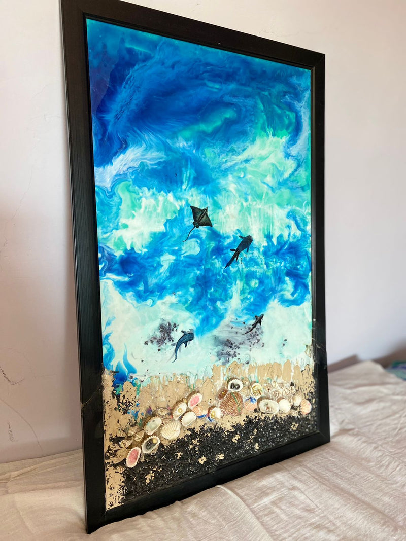 Resin Ocean Wooden Frame For Wall Decor, Home Decor, Office Decor