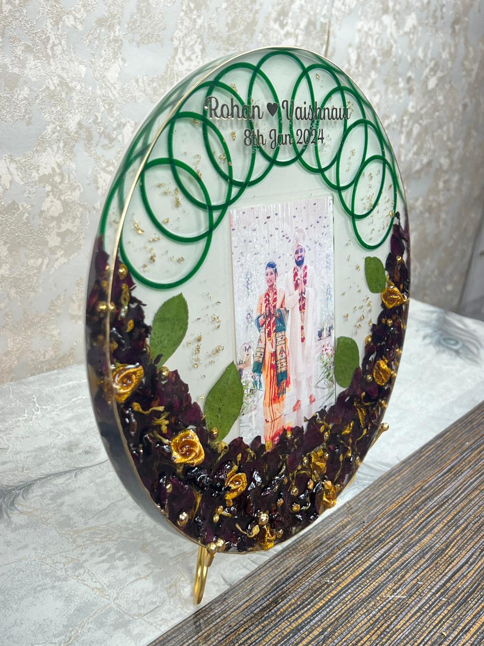 Beautiful resin 12 inch bangle varmala preservation frame with metal s ...