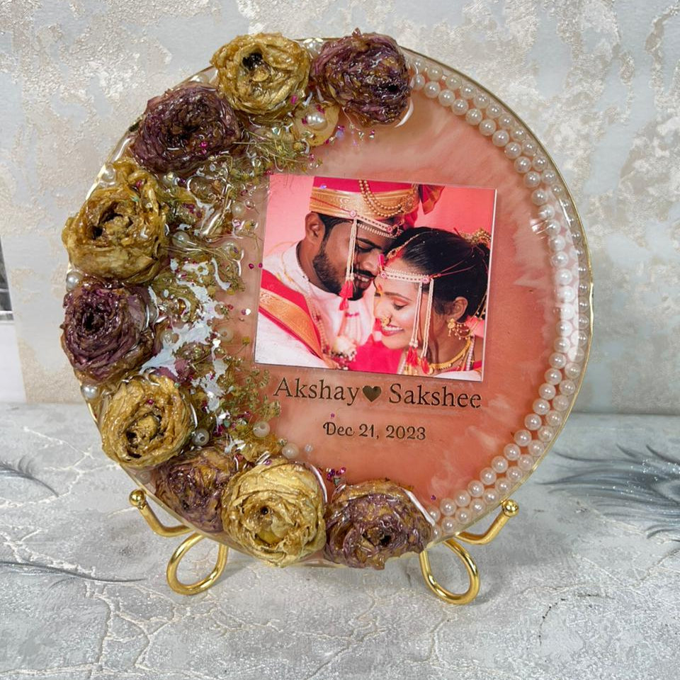 8 inch round 3d roses preservation varmala with photo and stand
