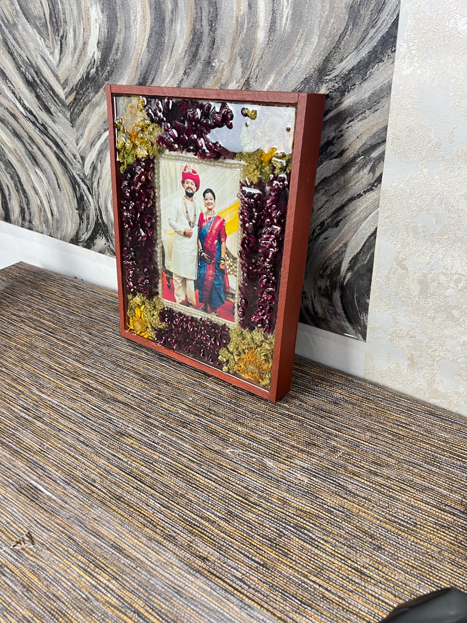Teakwood Varmala Preservation frame with Photo