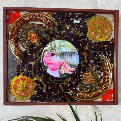 Handmade Varmala Preservation in 15 by 18 inches Teakwood Frame