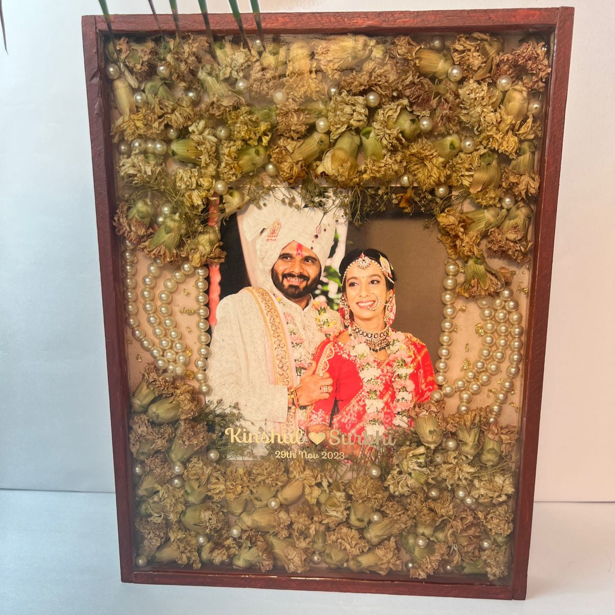 Teakwood Varmala Preservation Frame with Photo (12 by 16 inch)