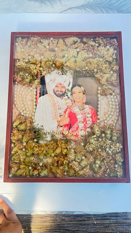 Teakwood Varmala Preservation Frame with Photo (12 by 16 inch)