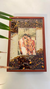 Teakwood Varmala Preservation Frame with Photo (8 by 12 inch)