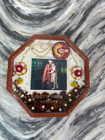 Octagonal-Shaped Wooden Varmala Preservation Photo Frame