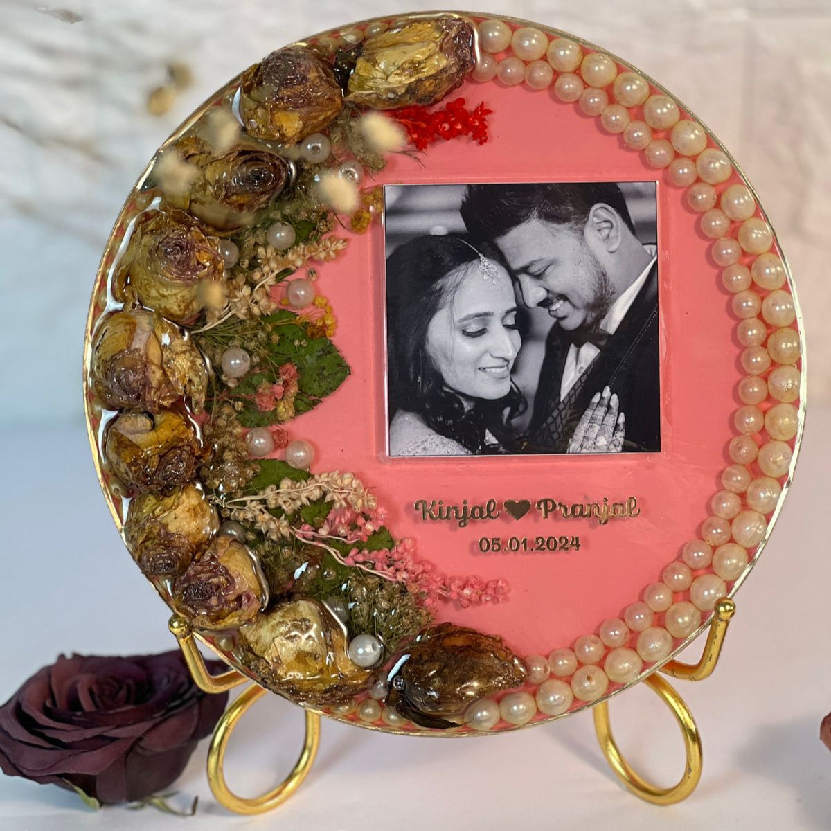 Premium Pink-Based Resin Wedding Flowers Preservation Frame