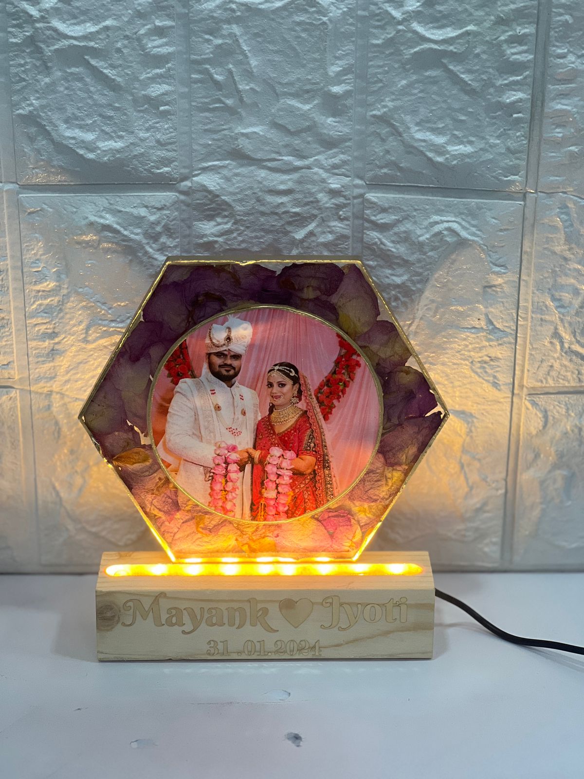 Hexagonal Varmala Preservation Resin LED Lamp
