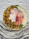Beautiful crescent flower varmala preservation frame with round photo