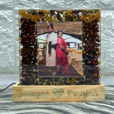 Marriage Garland Resin Art Frame with Teakwood LED Base