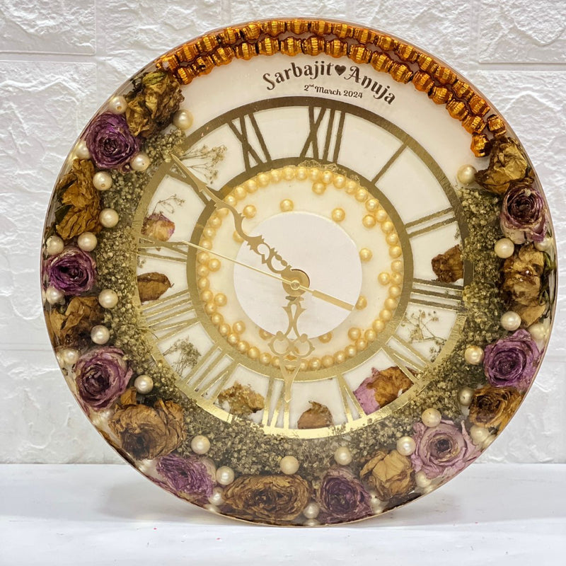 Luxury Varmala Flowers Preserved Resin Wall Clock