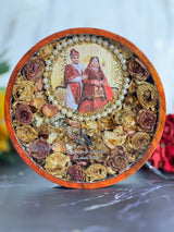 Resin  10inch round with Name initial LOGO with name and with couple photo and LED varmala preservation