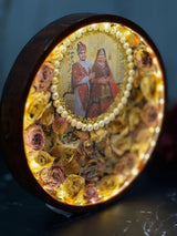 Resin  10inch round with Name initial LOGO with name and with couple photo and LED varmala preservation