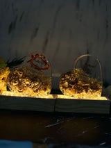 Beautiful heart shape with Yellow flower and Name and Date with LED lamp varmala preservation