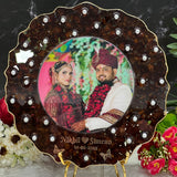Round shape curve shape with photo and name and date with rose Petals with pearls with metal stand Eternal Epoxy Shaadi Roses Display ( 10inch )