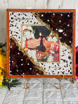 Resin 12by12 inch with red patels and pearl with couple photo and name and date with LED light varmala preservation
