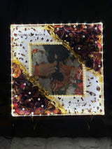Resin 12by12 inch with red patels and pearl with couple photo and name and date with LED light varmala preservation
