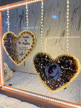 Resin Hanging heart option with yellow and rad peatls with pearls border with LED light connection Varmala preservation