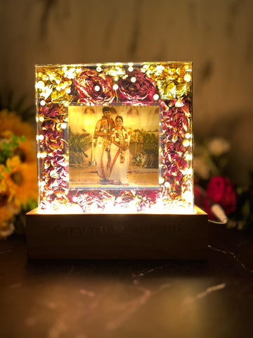 Resin-8inch squre with couple photo and LED stand with couple Name and date with BEAUTIFUL Varmala preservation