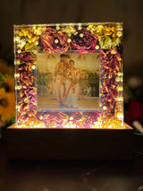 Resin-8inch squre with couple photo and LED stand with couple Name and date with BEAUTIFUL Varmala preservation