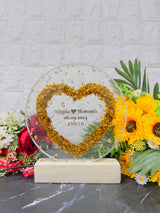 Resin 8inch round with Heart shape with LED stand & Name initial Lamp with heart sign with LED stand Varmala preservation