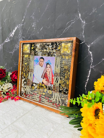 Resin 12 by 12 inch wooden frame with LED and cruch of flowers peserved with Memory Varmala Preservation