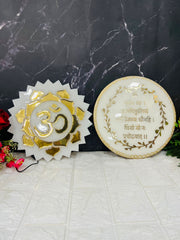 Resin 10 inch round Gayatri mantra with LED light & 10inch Acrylic curve shape Om with LED