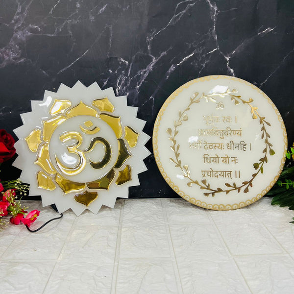 Gayatri Mantra LED Frame and Acrylic Om LED Set, 10 Inch