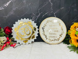Resin 10 inch round gayatri manta with LED light & 10inch Acrylic curve shape Om with LED