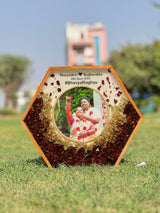 Resin 16inch Hexagonal with Red rose with babybreath with couple Name and photo with LED light Varmala Preservation