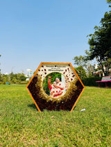 Resin 16inch Hexagonal with Red rose with babybreath with couple Name and photo with LED light Varmala Preservation