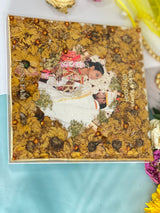 Resin 8inch squre with couple photo and Name and Date with Couple photo and Logo white Flower Varmala Preservation